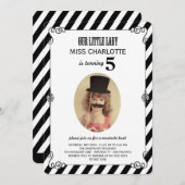 Little Lady Mustache Bash Birthday Photo Invite Kaart (Voorkant / Achterkant)
