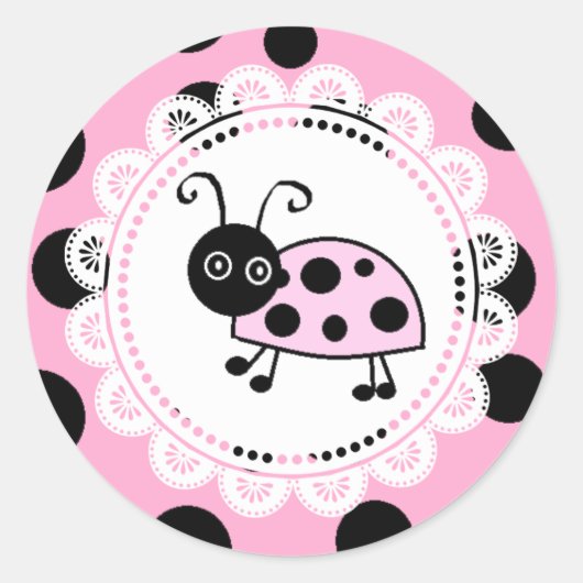 Little Lady Pink Ladybug Ronde Sticker (Voorkant)