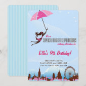 Little Lady Umbrella Verjaardagsfeestje Uitnodigin Kaart (Voorkant / Achterkant)
