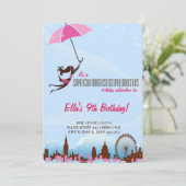 Little Lady Umbrella Verjaardagsfeestje Uitnodigin Kaart (Staand voorkant)