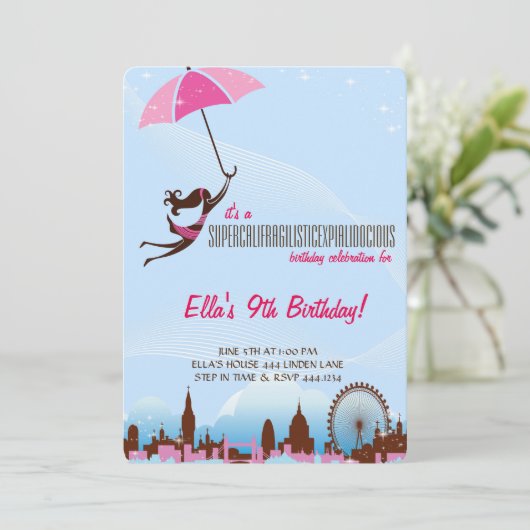 Little Lady Umbrella Verjaardagsfeestje Uitnodigin Kaart (Staand voorkant)
