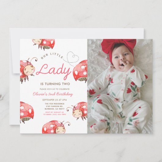 Little Lady Verjaardag Party Fotouitnodiging Kaart (Voorkant)