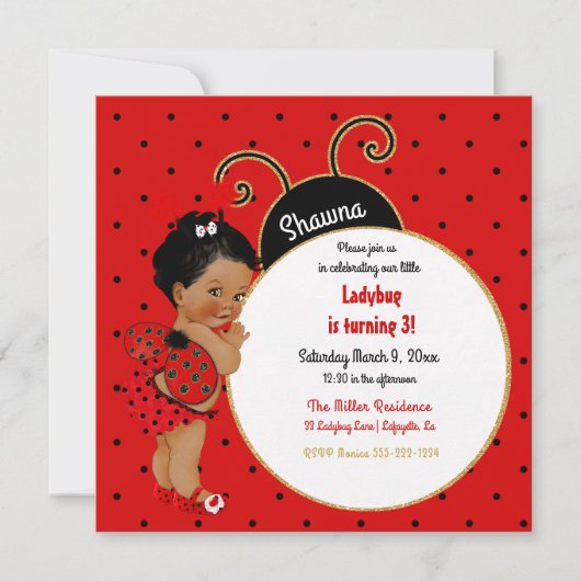 Little Ladybug African American Girl Red Black Kaart (Voorkant)