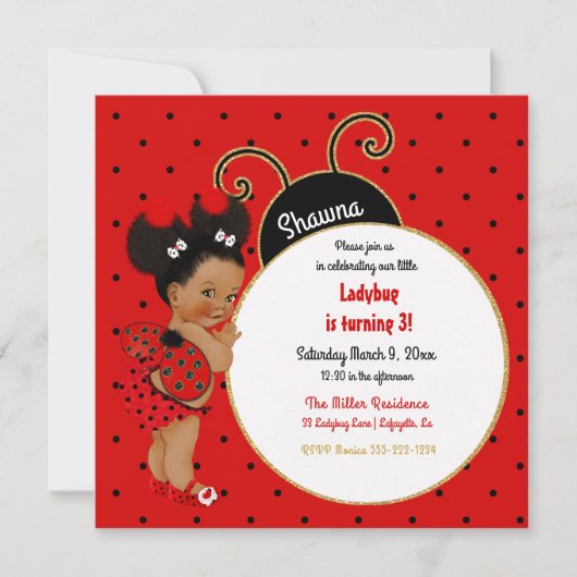 Little Ladybug African American Girl Red Black Kaart (Voorkant)