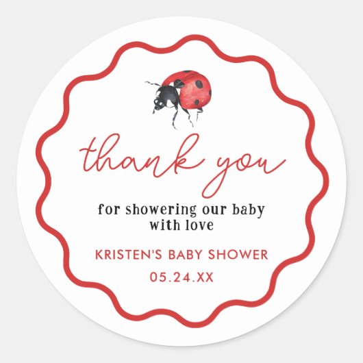 Little Ladybug Baby shower Dankuwel Ronde Sticker (Voorkant)