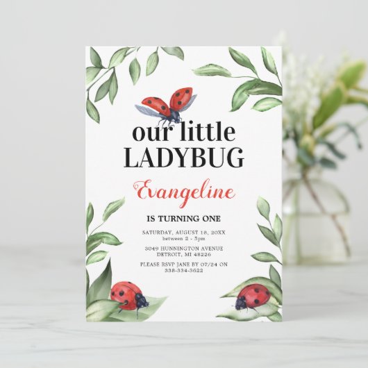 Little Ladybug Birthday Invitation Kaart (Staand voorkant)
