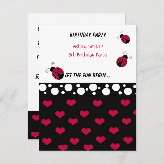 Little Ladybug Birthday Invitation Kaart (Voorkant / Achterkant)