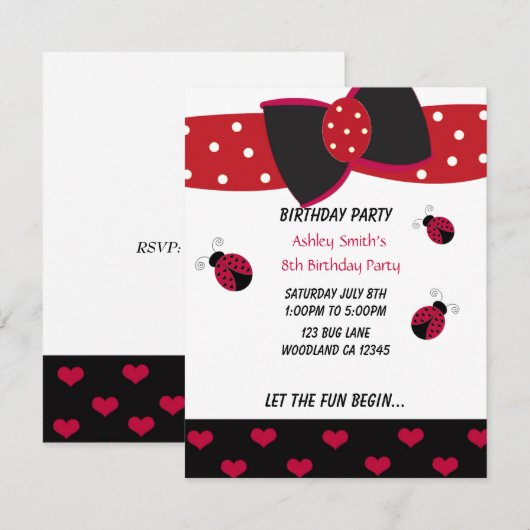 Little Ladybug Birthday Invitation Kaart (Voorkant / Achterkant)