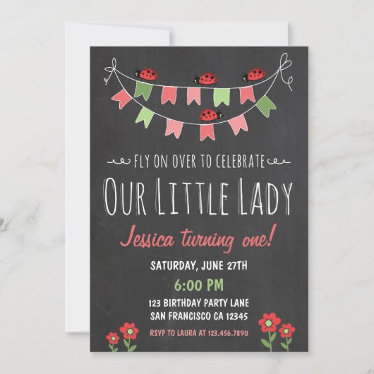 Little Ladybug Birthday Invitation Kaart (Voorkant)