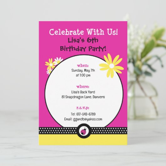 Little Ladybug Birthday Party Editable Invitation Kaart (Staand voorkant)