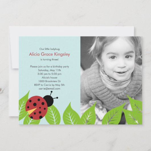 Little Ladybug Birthday Party Photo Invitation Kaart (Voorkant)