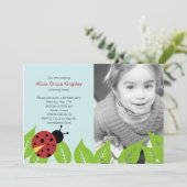 Little Ladybug Birthday Party Photo Invitation Kaart (Staand voorkant)