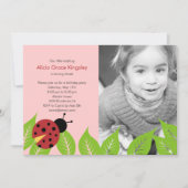 Little Ladybug Birthday Photo Invitation - Roze Kaart (Voorkant)