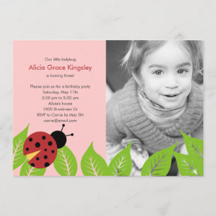 Little Ladybug Birthday Photo Invitation - Roze Kaart