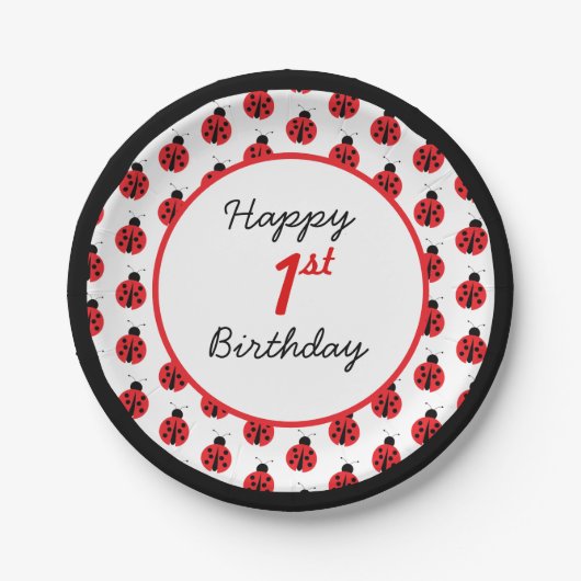 Little Ladybug Birthday Polka Dot Papieren Bordje (Voorkant)