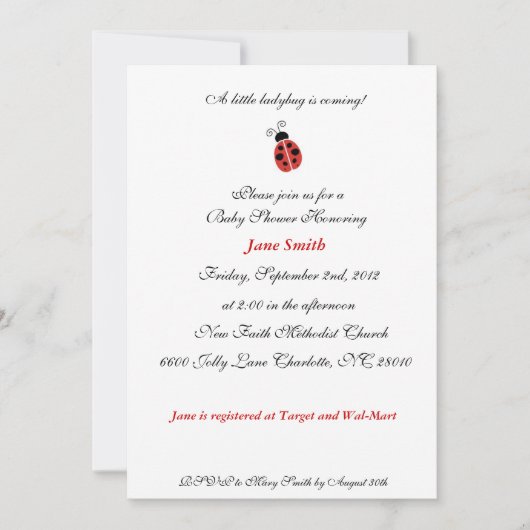 Little Ladybug Elegant Baby shower Invite Kaart (Voorkant)