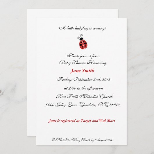 Little Ladybug Elegant Baby shower Invite Kaart (Voorkant / Achterkant)