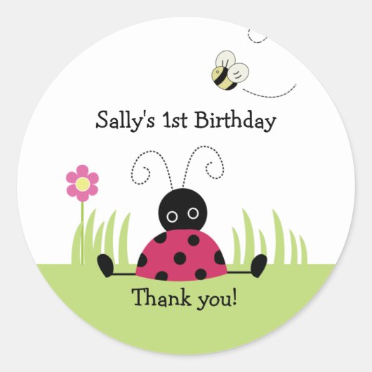 Little Ladybug Favor Sticker Baby shower Verjaarda (Voorkant)