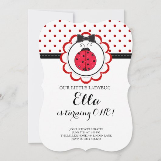 Little Ladybug First Birthday Party Invitation Kaart (Voorkant)