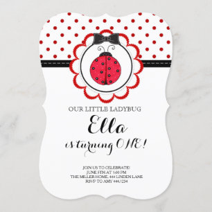 Little Ladybug First Birthday Party Invitation Kaart