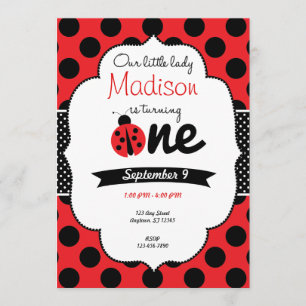 Little Ladybug First Birthday Polka Dot Invitation Kaart