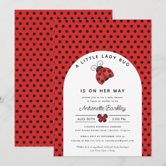 Little Ladybug Girl Baby shower Uitnodiging (Voorkant / Achterkant)