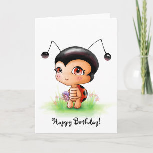 Little Ladybug Girl Birthday Card Kaart