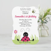 Little Ladybug Girl Birthday Invitation Die Cut Kaart (Staand voorkant)