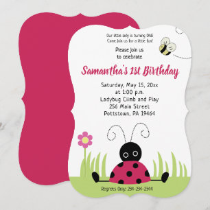 Little Ladybug Girl Birthday Invitation Die Cut Kaart