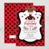 Little Ladybug Girl Red Birthday Party Invitation Kaart (Voorkant / Achterkant)