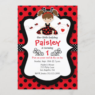 Little Ladybug Girl Red Birthday Party Invitation Kaart