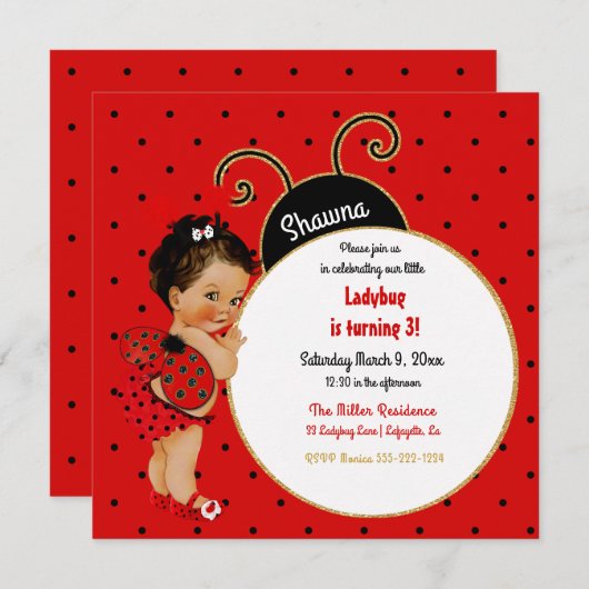 Little Ladybug Girl Red Dot Kaart (Voorkant / Achterkant)