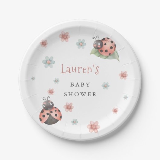 Little Ladybug Insect Girl Baby shower Papieren Bordje (Voorkant)
