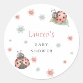 Little Ladybug Insect Girl Baby shower Ronde Sticker (Voorkant)