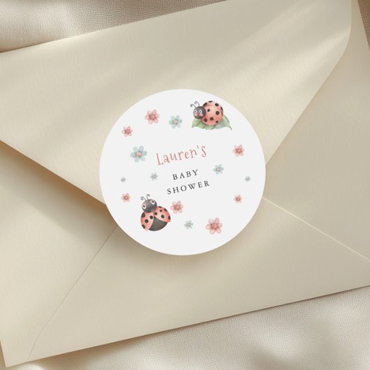 Little Ladybug Insect Girl Baby shower Ronde Sticker