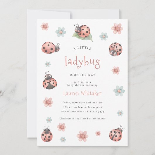 Little Ladybug is op weg naar het Baby shower van  Kaart (Voorkant)