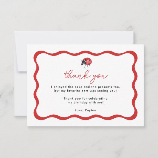 Little Ladybug Meisje Verjaardagsfeestje Dank u Bedankkaart (Voorkant)