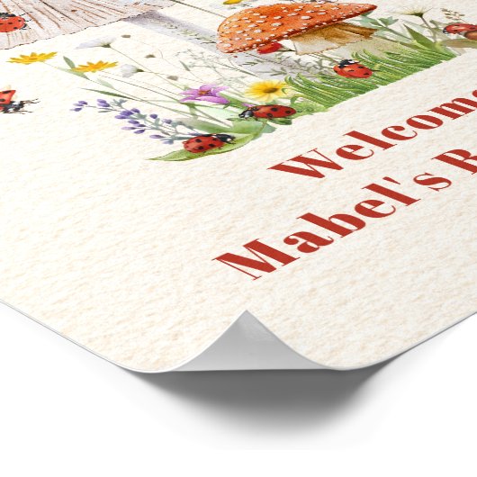 Little Ladybug Mushroom Baby shower Welkom Poster (Hoek)