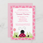 Little Ladybug Pink Dot Baby shower Invitation Kaart (Voorkant / Achterkant)