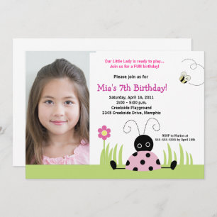 Little Ladybug Pink Girl Birthday Sjabloon Kaart