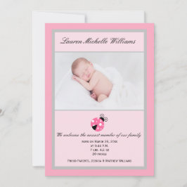 Little Ladybug Pink Grey Baby Girl Foto geboorte Aankondiging