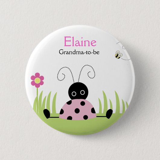 Little Ladybug Pink NAME TAG Personalized Button (Voorkant)