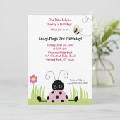 Little Ladybug (roze) 5x7 Birthday Invitation Kaart (Staand voorkant)