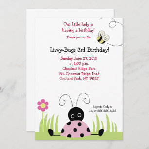 Little Ladybug (roze) 5x7 Birthday Invitation Kaart
