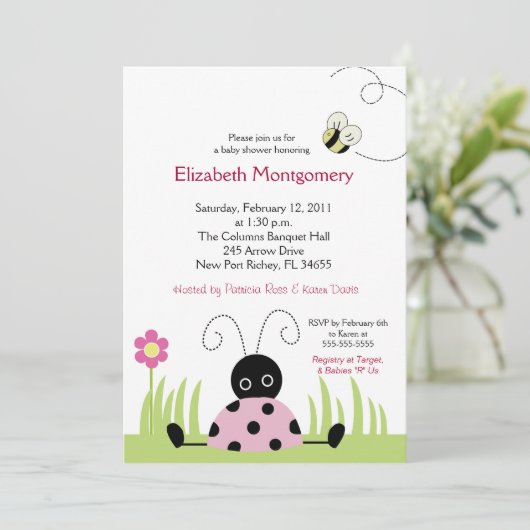 Little Ladybug (roze) Baby shower 5x7 Kaart (Staand voorkant)