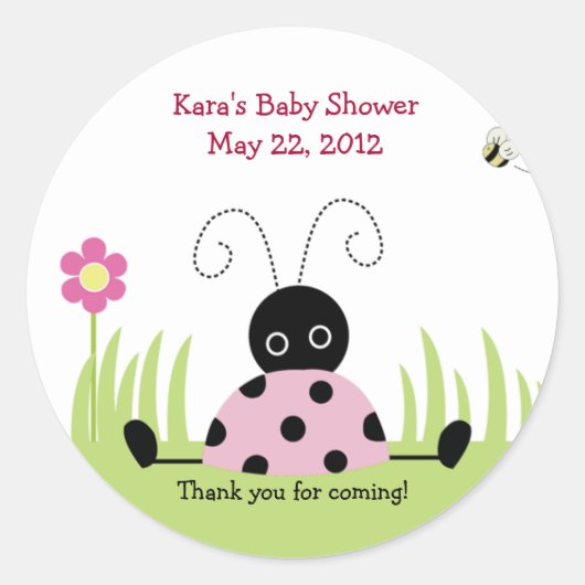 Little Ladybug (roze) Baby shower Favor Sticker (Voorkant)