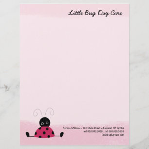 Little Ladybug Soft Pink Letterhead Sjabloon Gepersonaliseerd Briefhoofd
