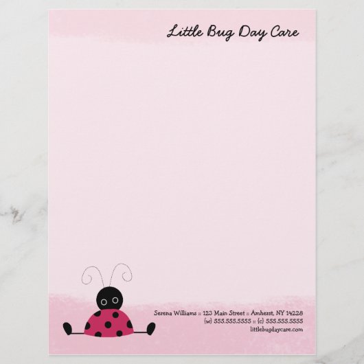 Little Ladybug Soft Pink Letterhead Sjabloon Gepersonaliseerd Briefhoofd (Voorkant)