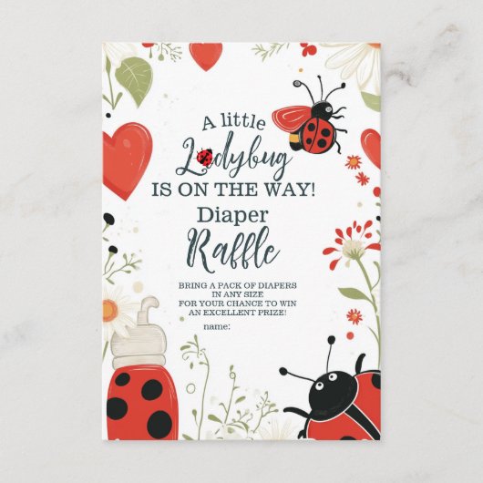 Little Ladybug Spring Baby shower Diapper Raffle Informatiekaartje (Voorkant)