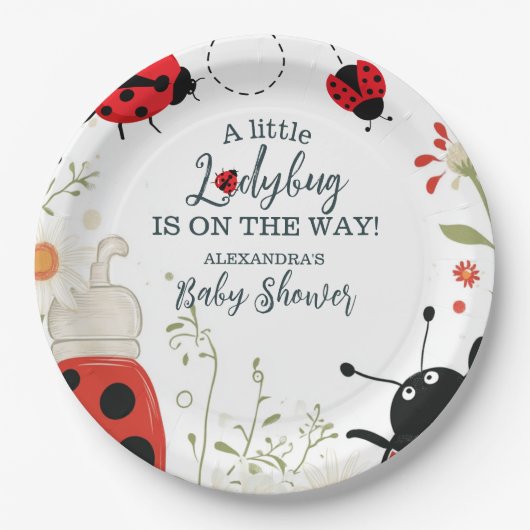 Little Ladybug Spring Baby shower Papieren Bordje (Voorkant)